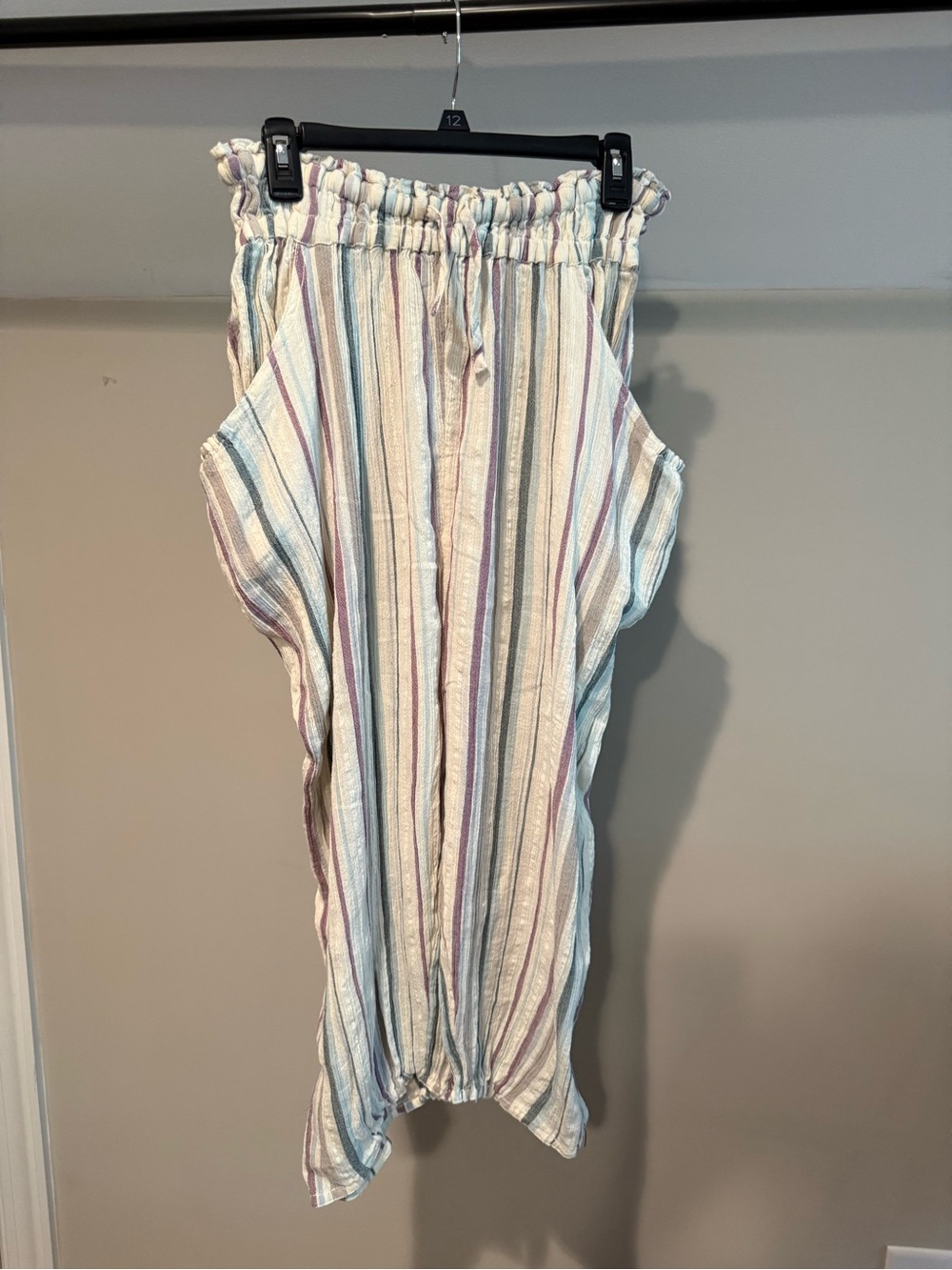 Free People Striped Linen-Blend Elastic Waist pants - Pastel Stripes
